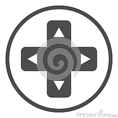 Joystick button with arrows solid icon. Game pad buttons vector illustration isolated on white. Game panel glyph style Vector Illustration