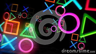 Joystick icons esport video game neon light 3d illustration Cartoon Illustration