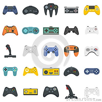 Joystick icons set, flat style Vector Illustration