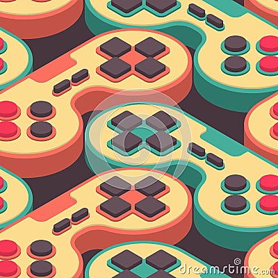 Joystick retro seamless pattern. Gampad Game console 8 bit Vector Illustration