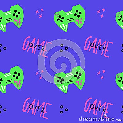 Joystick seamless pattern. Bright modern cartoon video game, gamepad for console or pc. Gamer geek modern background. Decor Vector Illustration