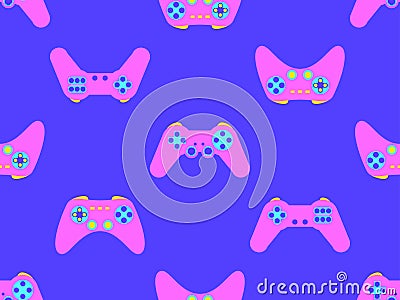 Joystick seamless pattern. Game controller for video games. Gamepad for retro game console in 80s - 90s style. Design for Vector Illustration