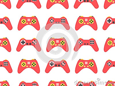 Joystick seamless pattern. Game controller for video games. Gamepad for retro game console in 80s - 90s style. Design for Vector Illustration