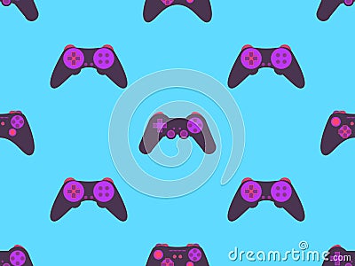 Joystick seamless pattern. Game controller for video games. Gamepad for retro game console in 80s - 90s style. Design for Vector Illustration