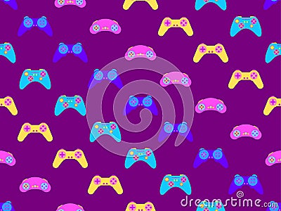 Joystick seamless pattern. Game controller for video games. Gamepad for retro game console in 80s - 90s style. Design for Vector Illustration