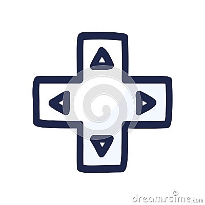 Joystick for video game arrow direction. Controller buttons hand-drawn in doodle-style vector icon Vector Illustration