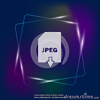 Jpeg download neon light icon. Jpeg button. Layers grouped for e Vector Illustration