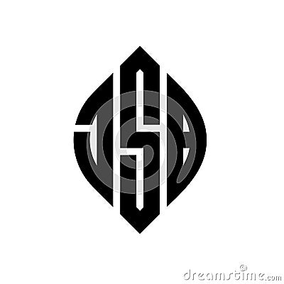 JSB circle letter logo design with circle and ellipse shape. JSB ellipse letters with typographic style. The three initials form a Vector Illustration