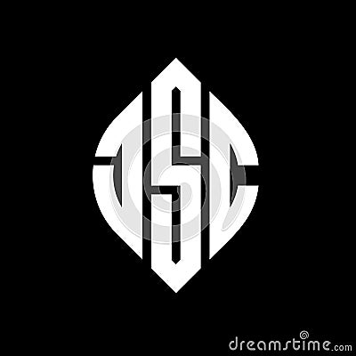 JSC circle letter logo design with circle and ellipse shape. JSC ellipse letters with typographic style. The three initials form a Vector Illustration