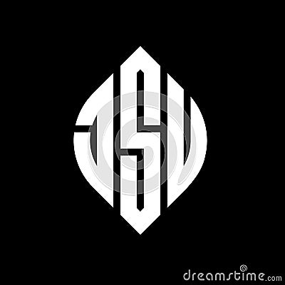 JSU circle letter logo design with circle and ellipse shape. JSU ellipse letters with typographic style. The three initials form a Vector Illustration