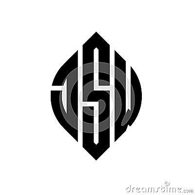 JSW circle letter logo design with circle and ellipse shape. JSW ellipse letters with typographic style. The three initials form a Vector Illustration