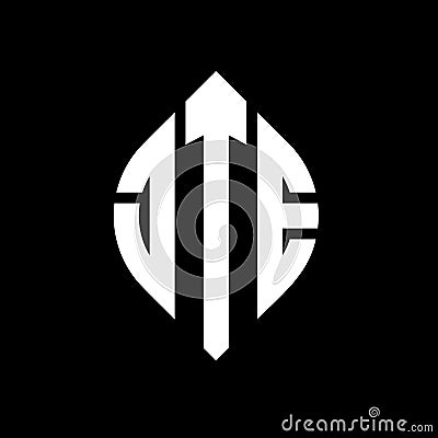 JTE circle letter logo design with circle and ellipse shape. JTE ellipse letters with typographic style. The three initials form a Vector Illustration