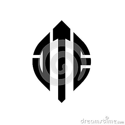 JTE circle letter logo design with circle and ellipse shape. JTE ellipse letters with typographic style. The three initials form a Vector Illustration