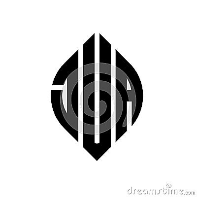 JUA circle letter logo design with circle and ellipse shape. JUA ellipse letters with typographic style. The three initials form a Vector Illustration