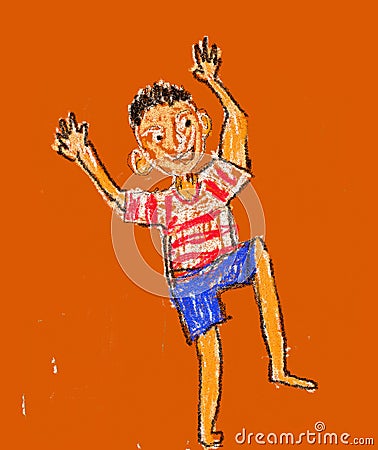 Jubilant boy kid-like art Stock Photo