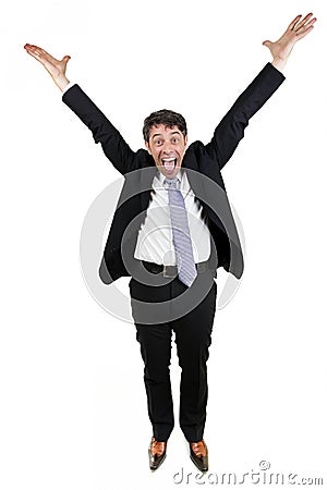 Jubilant business man cheering Stock Photo