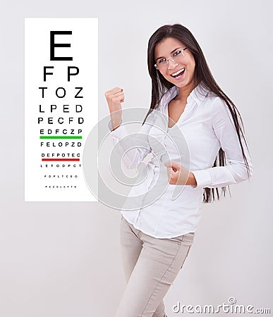 Jubilant lady with new glasses Stock Photo