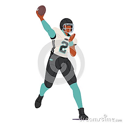 Jubilant Rugby Player Character, Triumph Etched On His Face, Holds The Ball Aloft, His Teammates Cheers Vector Illustration