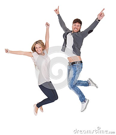 Jubilant young man and woman Stock Photo