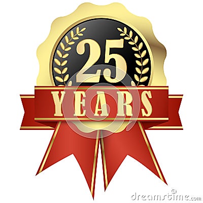 Jubilee button with banner and ribbons for 25 years Vector Illustration