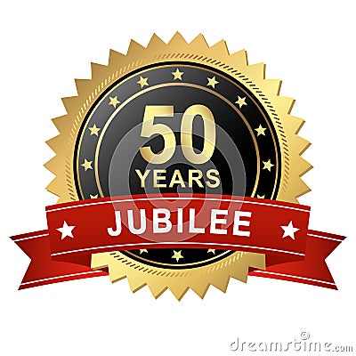 Jubilee Button with Banner - 50 YEARS Vector Illustration