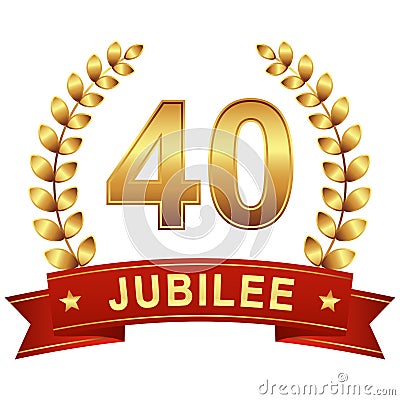 Jubilee button with banner 40 years Vector Illustration