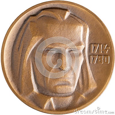 Jubilee medal of the famous Lithuanian poet Kristijonas Donelaitis Editorial Stock Photo