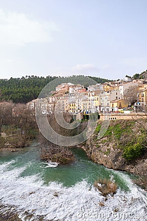 Jucar river and houses in Cuenca Editorial Stock Photo