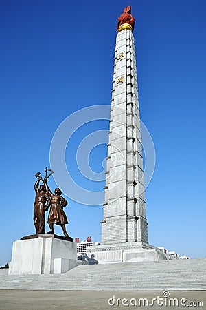 Juche tower and statue, Pyongyang, North Korea Editorial Stock Photo
