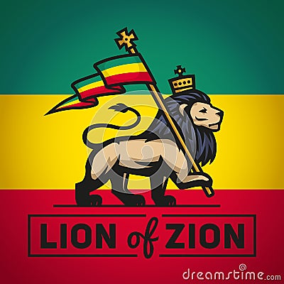 Judah lion with a rastafari flag. King of Zion Vector Illustration