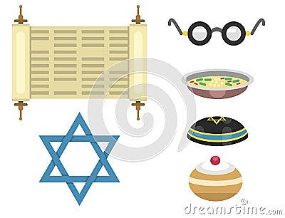 Judaism church traditional symbols hanukkah religious synagogue passover hebrew vector illustration. Vector Illustration