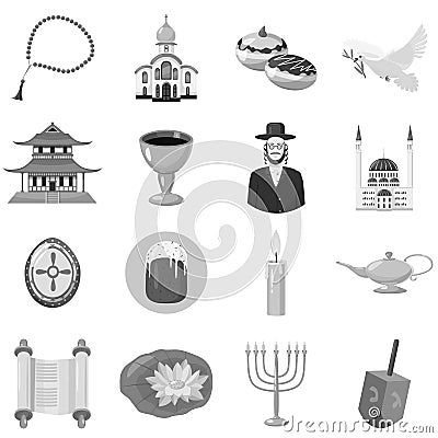 Judaism church traditional symbols icons set Vector Illustration