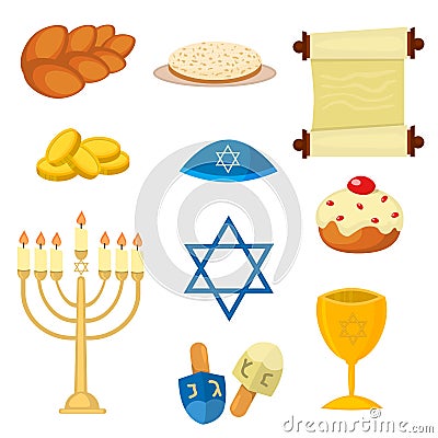 Judaism church traditional symbols icons set isolated vector illustration Vector Illustration