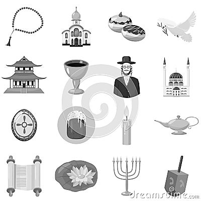 Judaism church traditional symbols icons set Cartoon Illustration