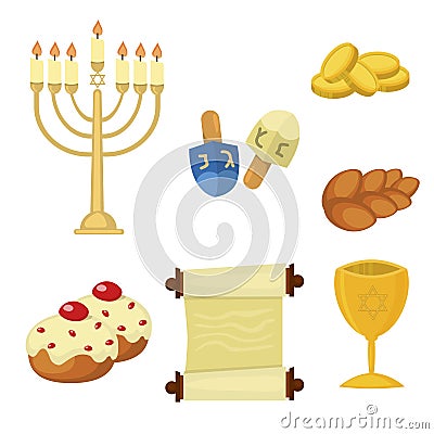 Judaism church traditional symbols icons set vector illustration Vector Illustration