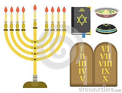 Judaism church traditional symbols isolated hanukkah religious synagogue passover hebrew vector illustration. Vector Illustration