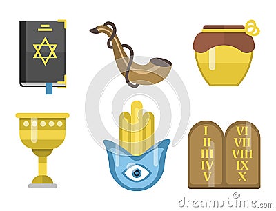 Judaism church traditional symbols isolated hanukkah religious synagogue passover hebrew vector illustration. Vector Illustration