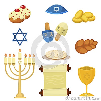 Judaism church traditional symbols jewish hanukkah illustration. Jewish hanukkah church traditional religious menorah, gift Cartoon Illustration