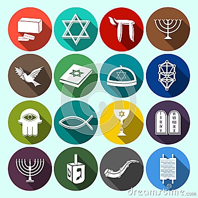 Judaism Icons Set Flat Vector Illustration