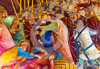 Judas Kiss Jesus Fresco Church San Gimignano Tuscany Italy Stock Photo