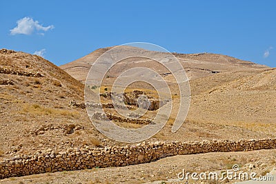 Judean Desert Israel, Palestine. Rocks and blue sky on a sunny day. Near the monastery of Sava sanctified in the Judean desert Stock Photo