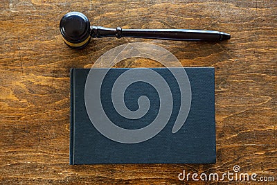 Judge auction gavel on wooden background, top view Stock Photo