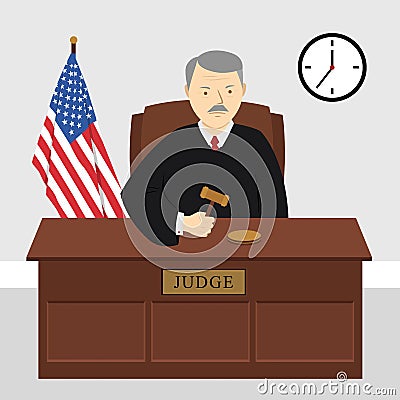 Judge in court on hearing holding a gavel Stock Photo