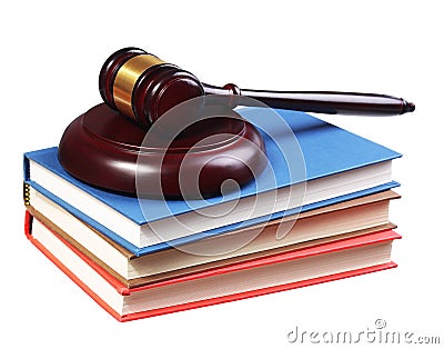 Judge Gavel and Books isolated on white background. Law Concept Stock Photo