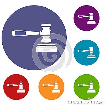 Judge gavel icons set Vector Illustration