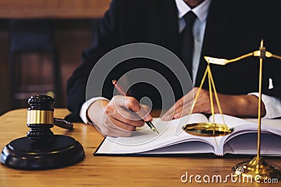 Judge gavel with Justice lawyers, Businessman in suit or lawyer Stock Photo