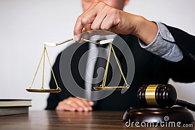 Judge gavel with Justice lawyers, Businessman in suit or lawyer Stock Photo