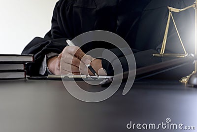 Judge gavel with Justice lawyers Plaintiff or defendant meeting Stock Photo