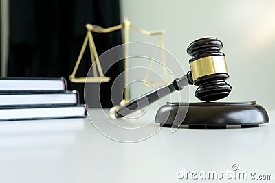 Judge gavel with Justice lawyers Plaintiff or defendant meeting Stock Photo