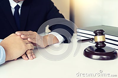 Judge gavel with Justice lawyers Plaintiff or defendant meeting Stock Photo